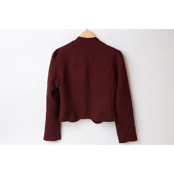 Rihoas Solid Retro Blazer Sz M Burgundy Tweed Vintage Career Gold Buttons NEW - Picture 6 of 13